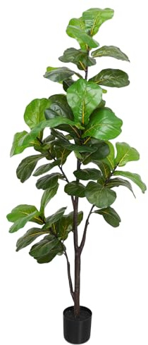 LUWENER Planta Artificial de higuera de Hoja de violín de 6 pies, ficus lyrata Falsa en Maceta, ficus Artificiales para Oficina, Interior, Exterior, jardín, Sala de Estar, decoración del hogar (1
