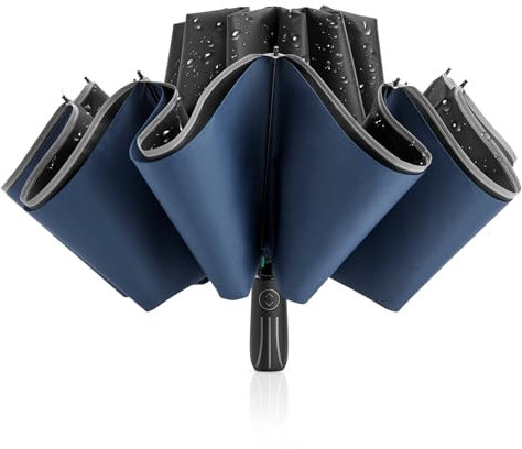 G4Free 54 Inch Großer, Kompakter, Umgekehrter Reiseschirm mit 12 Rippen, Vollständiges Doppeldach mit Reflektorstreifen, Automatisches Öffnen und Schließen mit Verstärkten Rippen, Großer Golfschirm