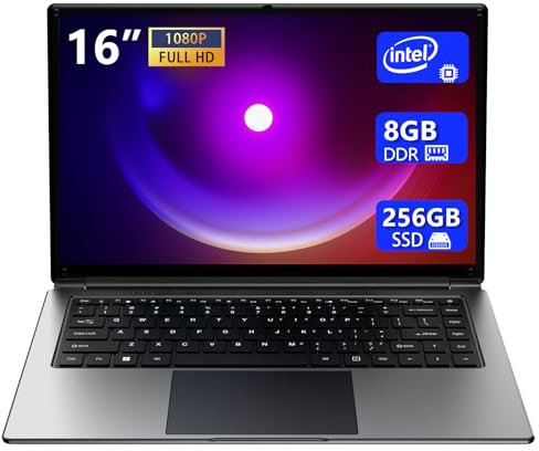 16-Zoll-Laptop, tragbarer Laptop mit 8 GB DDR und 256 GB SSD, erweiterbar auf 1 TB. Pentium-Quad-Core-Prozessor bis zu 2,64 GHz. 9000-mAh-Akku. Mini-HDMI-Schnittstelle. Webcam. Schlanke Laptops