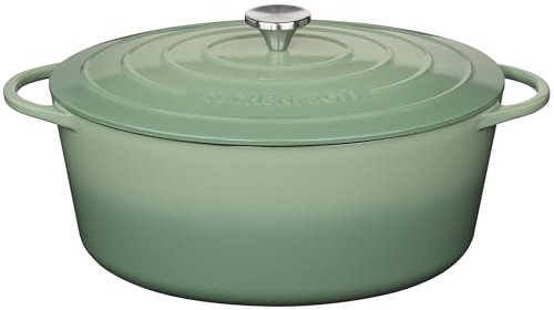 Küchenprofi Gusseisen Bräter mit Deckel oval, jade, 35 cm, Schmortopf, Auflaufform, Dutch Oven, Brotbacktopf, emailliert, für alle Herdarten (inkl. Induktion), zum Schmoren, Backen, Braten