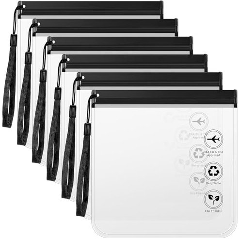 Tatxmalv 6 Pezzi Borsa Culturale Trasparente, 20 x 20 cm Borse per Liquidi, 1 Litro Borse da Viaggio Aeromobili, Borsa di Stoccaggio Sacchetto Cosmetico Impermeabile, Bagagli a Mano con Manico