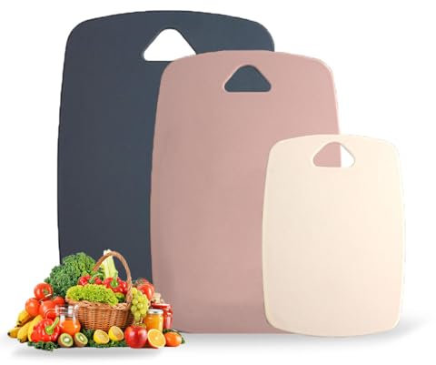 Chopping Board Set of 3 - Kitchen Cutting Boards, Dishwasher Safe, Multicolour, BPA Free Plastic Board with Non-Slip Back and Deep Drip Juice Groove for Vegetables and Fruits, Meat(Pink)
