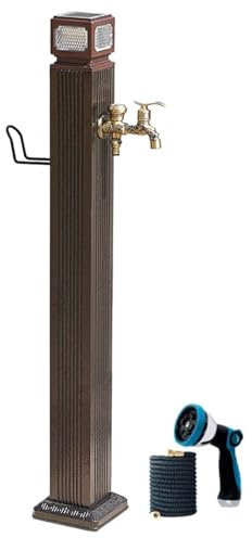 FHSLKXIM Grifo De Jardín con Columna De Agua Y Luz Led Solar, Grifo Anticongelante Independiente con Soporte para Manguera para Riego Y Lavado.