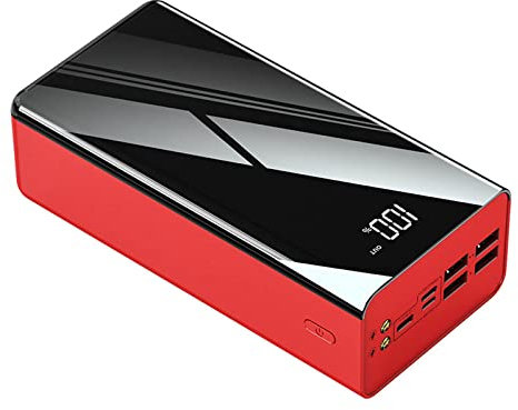 Powerbank 30000mAh, Power Bank USB C Quick Charge, Batería Externa de 6 Puertos con Pantalla Digital Luz LED Cargador Extremadamente Portátil, Rojo, 30000mAh