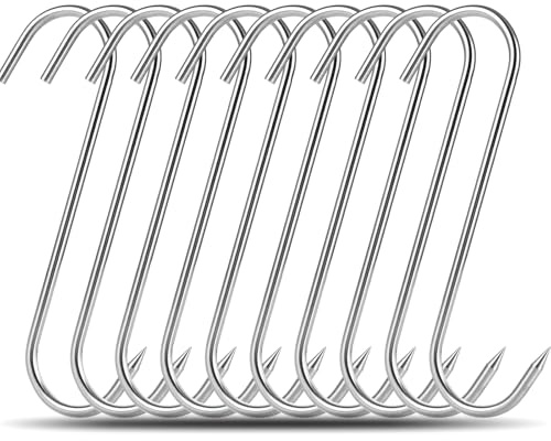 LDXDRU 10 ganchos para carne, resistentes de 10 mm, ganchos en S de acero inoxidable premium, ganchos para ahumar, procesamiento de carne para colgar, secado, barbacoa, parrilla, salchichas, pollo