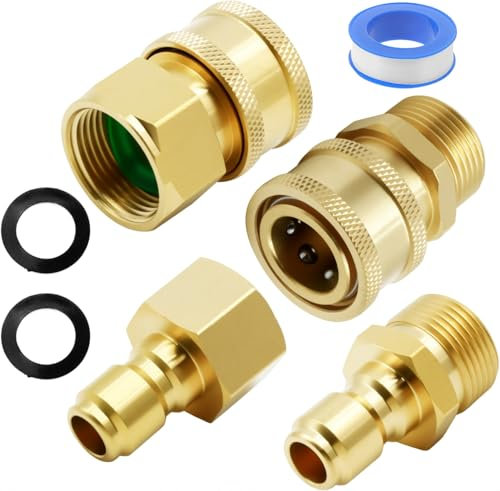 4pcs M22-14mm to 1/4in Pressure Washer Adapter Set, Power Washer Fittings Adapter Pressure Washer Fast Connect Kit to 1/4in Fast Connect & Quick Release Disconnect for Power Washer Hose Pump 5000 PSI
