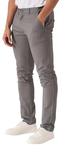 JMOJO Chinos Trousers Men – Slim Fit Stretch Cotton Pants with Flat Front & 5 Pockets – Smart Casual Wear for Office, Travel & Weekend Dark Grey