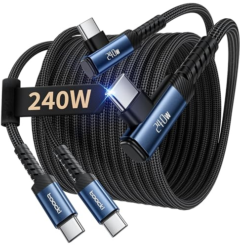 toocki 240W USB C auf USB C Kabel【3M 2Stück】 PD3.1 90 Grad Winkel ladekabel | Blau,Nylon Geflochten Schnellladekabel,EMARK2.0 USB Typ C für iPhone 17 Pro Max Samsung Galaxy S25 Ultra MacBook Air