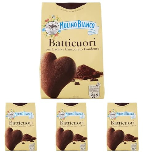 Mulino Bianco Biscotti Frollini Batticuori con Cacao e Cioccolato, Senza Olio di Palma, Colazione Ricca di Gusto, 350 g (Confezione da 4)