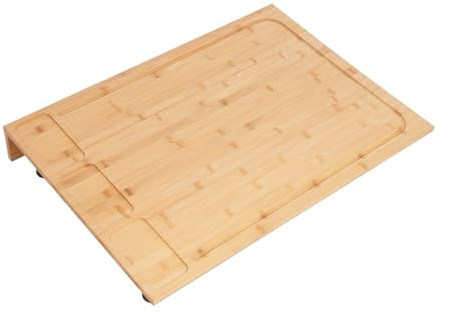 Bambus Herdabdeckplatte, Multifunktionale Herdabdeckung Schneidebrett mit Rillen und Rechtwinkliger Stopper für Meisten Gas- und Elektroherden 75×54×10cm