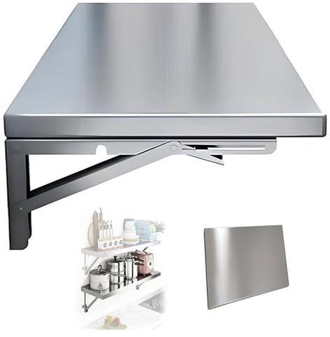 ZYXQQJ Edelstahl Wandtisch Klappbar Drop-Leaf-Wandklapptisch Unsichtbar Werkbank Für Kleine Räume Esstisch Schwimmender Schreibtisch(80x35cm)