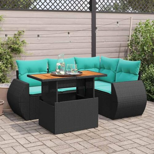 Qnhdfrt 5-TLG. Garten-Sofagarnitur Schwarz 100 x 55 cm Poly-Rattan Lounge mit höhenverstellbarem Tisch und Stauraum passt auf kleine Balkone Terrasse gartenmöbel Set für Outdoor Living