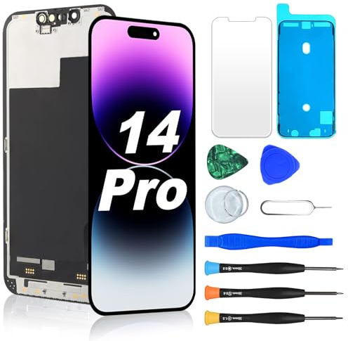 NB+ Ersatzdisplay für iPhone 14 Pro LCD Retina Full HD Display Digitizer mit vollständigem Reparaturwerkzeug-Set, Bildschirmschutzfolie, wasserdichtem Klebeband