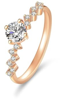 Rose Gold Wedding Band 14K, Eternity Wedding Band 4 Prongs Round with 0.5ct Moissanite Au585 Rose Gold Ring Size Q 1/2