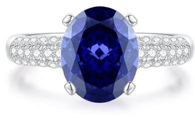 Cute Rings, Ringe Verlobung 3 Ct Ovaler Tansanit mit Moissanit 9K Weißgold Größe 63 (20.1)
