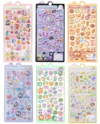 TBCDS 3D Relief Sticker Set – 6x Premium Aufkleber mit süßen Tieren. Wasserdicht für Handyhüllen, Notizbücher & Kreativ DIY Projekte.