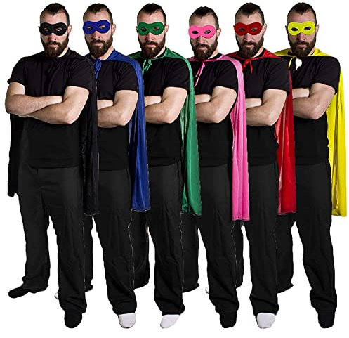 Adults Superhero Accessory Set - Black Cape and Matching Eye Mask - Mens Womens Superhero Villain Fancy Dress Costume Accessory Set