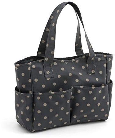 Hobby Gift Exclusive Craft Bag, Shoulder Bag, Knitting Bag, Yarn Storage, School bag, 13 x 34.5 x 29cm, Charcoal Polka Dot