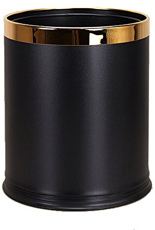 Poubelle de luxe en métal - Ronde - Avec couvercle en cuir - Double couche - Idéale pour poser sur le bureau black lacquer w/o leather