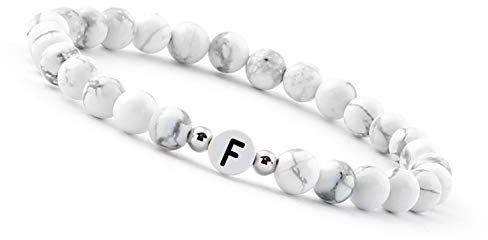 GD GOOD.designs Pärchen Armband mit Buchstaben F I Partnerarmband aus Howlith Perlen (Buchstabe F) - Valentinstag - Geschenk für Sie und Ihn
