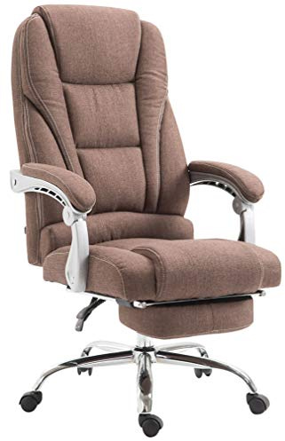 CLP Bürostuhl Pacific mit Stoffbezug | Schreibtischstuhl mit Laufrollen | Relaxsessel mit ausziehbarer Fußstütze | Max. Belastbarkeit 150 kg | Farbe braun