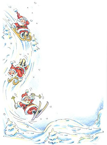 300 x Weihnachtsbrief A4 Bogen (21 x 29,7 cm) I Motiv: Nikolaus beim Wintersport I Grammatur: 100 g/m² I Marke: Gustav NEUSER®