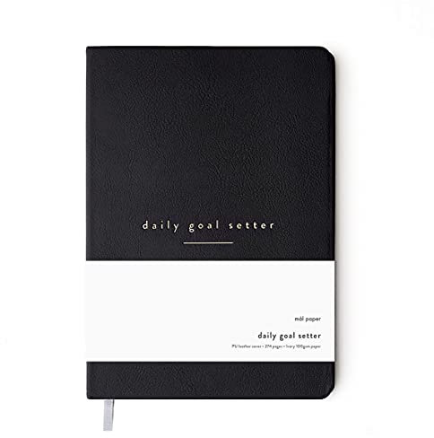 Mal Paper 6 Month Daily Goal Setter - Black 274 Page Undated Planner | Soft Cover Productivity Diary with Affirmations, Note Pages Weekly & Monthly View | Mindfulness & Wellbeing Manifestation