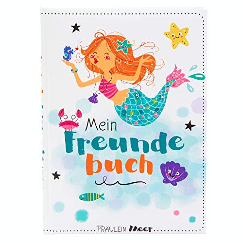goldbuch 43582 Freundebuch Fräulein Meer DIN A5, Freundschaftsbuch Motiv Meerjungfrau, Erinnerungsbuch an Freunde, Notizbuch mit 84 illustrierte Seiten, Einband mit Kunstdruck, ca. 15 x 21 x 1,5 cm