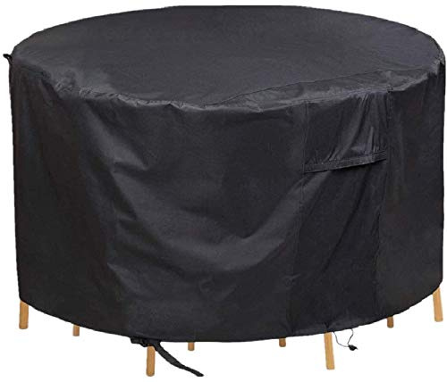 Chusstang Garden Furniture Covers Waterproof, Patio Furniture Table Covers Outdoor Round Table Cover Patio Furniture Cover 420D Heavy Duty Protection Windproof Anti-UV Circular Table Cover (Ø180x90cm)