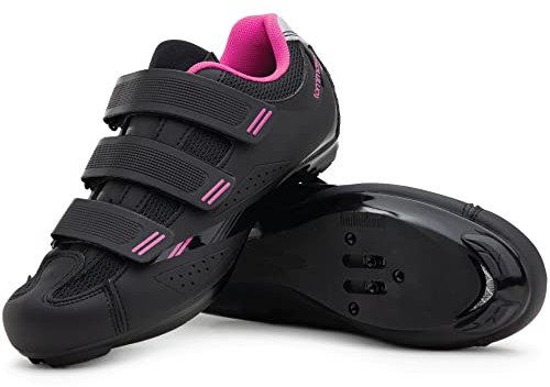 Tommaso Pista Stylische Damen Fahrradschuhe Rennrad Indoor Cycling Kompatibel mit allen Stollen, Schwarz/Rosa, 39 EU