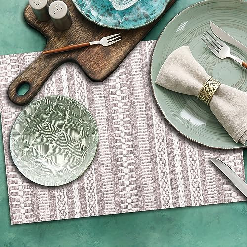 CREARREDA Platzdeckchen aus Stoff, Taupe, 4er-Set Frühstücksbrettchen aus PVC, 48 x 33 cm, rutschfest, waschbar, schmutzabweisend, hitzebeständig, hergestellt in Italien