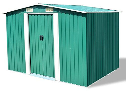 yorten Gerätehaus Metall Gartenschuppen Geräteschuppen Gartenhaus Verzinkter Stahl mit 4 Entlüftungsöffnung 257 x 205 x 178 cm (Grün)