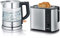 Severin WK 3468 1L 2200 W Noir, Acier inoxydable, Transparent – Bouilloire Electrique 2200 W & Grille-pain automatique 800 W, Toaster compact 2 fentes jusqu'à 2 tranches, inox/noir, AT 2589