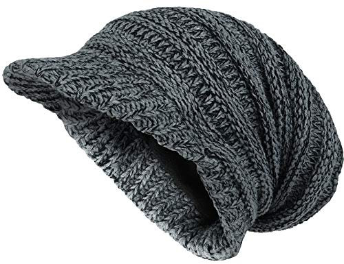 Cool4 Herren Damen Unisex XXL Schirm Strickbeanie Slouch Schirmmütze Beanie Strick Mütze A50 (Grau-Schwarz meliert, One Size (56-60))