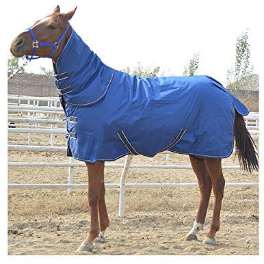 Winter Dicke Pferdedecke Pferd Turnout Outdoor-Decke Mit Hals Wasserdicht Und Atmungsaktiv,Blau(Size:155cm)
