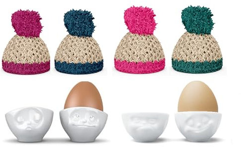 Colour-up Eierbecher 4er Set KÜSSEND, VERTRÄUMT, GLÜCKLICH; HMPFF mit 4 Mützen - Fiftyeight Products