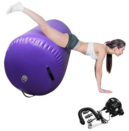 BYBAG Air Barrel Back Roller Inflatable Tumbling Mat with Electric Pump,Tumble Track Gymnastic Equipment Exercise Mats for Home Use,Gym Training,Cheer leading,Yoga(PURPLE, 75CM*120CM)