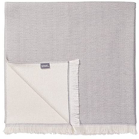 Sowel® Premium Hamamtuch mit Frottee Rückseite, Fouta Strandtuch aus 100% Bio-Baumwolle, 100 x 190 cm, Hergestellt in Portugal, Grau/Ecru