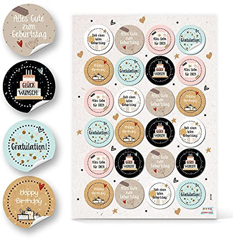 Logbuch-Verlag 24 runde Geburtstagsaufkleber GLÜCKWUNSCH - GRATULATION - Sticker zum Geburtstag 4 cm selbstklebend
