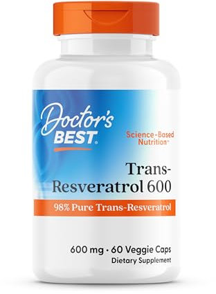 Doctor's Best, High Potency Trans-Resveratrol, 600mg, 60 Capsules végétaliennes, Testé en Laboratoire, Sans Gluten, Sans Soja, Végétarien