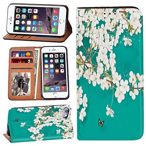 Printed Phone Case Fit iphone SE 2 (2020), iphone 6 / iphone 6S Soft Silicone TPU inner case + PU Leather Flip Wallet Stand Phone Case Cover for Apple iphone 7/ iphone 8 (white floral paint)