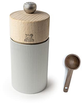Peugeot Line Manual Salt Mill, alu, 12 cm - 4.75 Natural Wood - With Wooden Spice Scoop