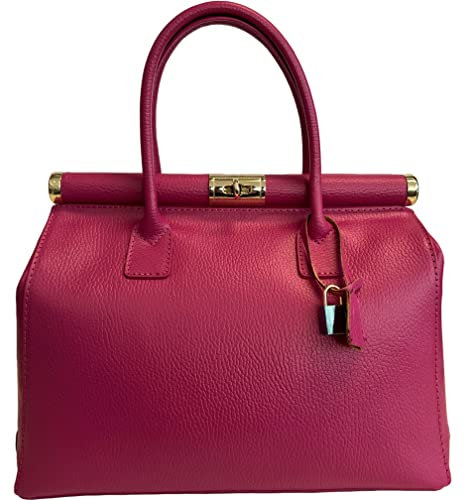 Modarno Sac à main pour femme en cuir avec bandoulière 35 x 28 x 16 cm, fuchsia