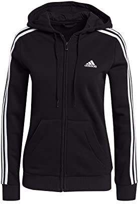 adidas Damen Essentials Fleece 3-Stripes Full-Zip Hoodie, Black / White, XS