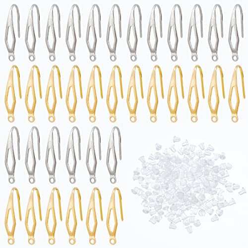 DICOSMETIC 100 Pezzi 2 Colori Ganci per Orecchino in Acciaio Inossidabile Platino e Oro Ganci per Orecchini Ipoallergenici Parti di Gioielli per La Creazione di Gioielli Fai da Te