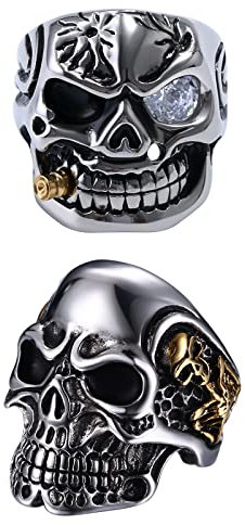 OIDEA Herren Ring Schädel Totenkopf: 2 Stück Herrenring Rot mit Skull Persönlichkeit aus Edelstahl Gotik Punk Rock Siegelring Geburtstag Geschenk für Männer Junge Vater Freund Größe 70