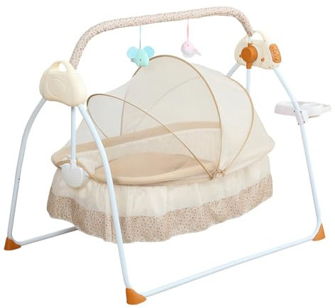 Babywiege, Elektrisch Babywiege Babybett Automatischer Schaukel Elektrische Baby Wiege Bluetooth Schaukelstuh mit Musik Sicher Wippe für Babys Zwischen 0 und 24 Monaten Khaki