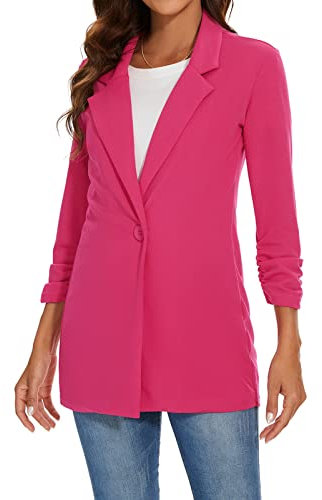 MINTLIMIT Women's Notched Lapel Thigh Length Blazer Suit Jacket for Formal and Casual Events R-Fuchsia XL