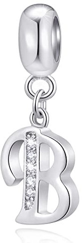 Letter B Charms Initial B Alphable Pendant Beads, 925 Sterling Silver Letra Charm Dangle with Clear CZ, fit Pandora Birthday Bracelet, Gifts for Boyfriend/Bride/Back to School/Baby Boy