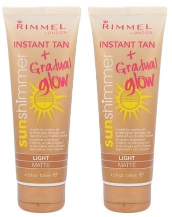 2 x Rimmel London Instant Tan & Gradual Glow Sun Shimmer Instant Tan - Light Matte 125ml